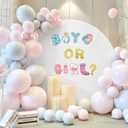 7.2FT Round Backdrop Cover White Round Arch Cover and Boy or Girl Decal Sign - Adjustable Spandex Circle Arch Cover for Birthday Party, Baby Shower, Wedding Decorations