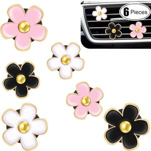 Frienda 6 Pcs Daisy Flower Air Vent Clip Accessories Air Conditioning Outlet Clip Car Air Freshener Dashboard Accessories Charm Car Inter Decor(3 cm, 3.3 cm,Black, Pink, White)