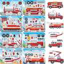 24 Sheets Truck Stickers for Kids, Make a face Sticker, Make Your Own Fire Truck Stickers with 8 Designs Fire Themed Truck for Kindergarten Birthday Gift Classroom Fire Party Favors