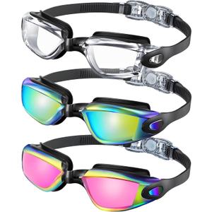Swim Goggles 3 Pack, Swimming Goggles No Leaking Anti Fog UV Swim Glasses For Adult Men Women Youth