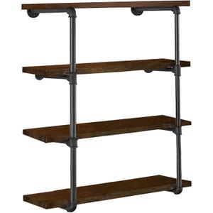 HITOMEN Industrial Iron Pipe Shelves, 2 Set 4-Tier 41.5" Tall 12" Depth, DIY Open Bookshelf Bookcase, Wall Mounted Vintage Retro Shelving, Rustic Farmhouse Pantry Kitchen Storage, Black Shelf Brackets