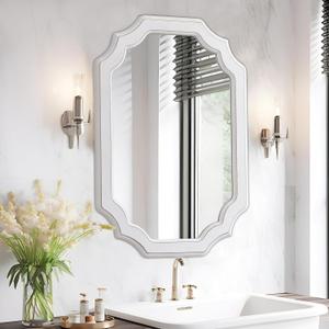 Rustic Oval Mirrors for Wall Decor 17 X 23 Inch, Handmade Distressed White Vintage Mirror for Bathroom Bedroom, Hanging Farmhouse Decorative Wood Wall Mirror, Horizontal or Vertical
