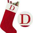 Senneny Christmas Stockings with Initials, 20 Large Embroidered Monogram Knitted Stockings for Family, Kids, Xmas Holiday Party Gifts & Decoration for Fireplace, Letter D