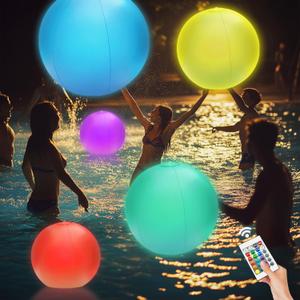 4 Pack Light-Up Beach Balls, 16” Glow-in-The-Dark Inflatable Pool Toys, Floating Balls with 16 Colors and 4 Lighting Modes, Perfect for Kids' Outdoor and Indoor Games, Swimming Pool Party Decorations