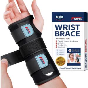 FEATOL Wrist Brace Hand Brace, Carpal Tunnel Wrist Splint Night Support for Women Men, Pain Relief Support -Tendonitis, Arthritis, Sprain, Right Hand, Small/Medium