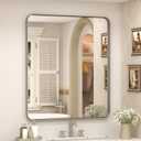 24x28 Inch Silver Bathroom Mirror, Brushed Metal Framed Silver Vanity Mirror for Wall, Shatterproof, Anti- Rust, Horizontally or Vertically Mounted
