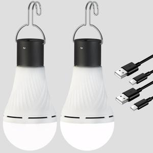 Rechargeable Battery Operated Light Bulbs, 4 Light Modes, Portable Hanging LED Tent Light Bulbs for Camping Hiking Emergency