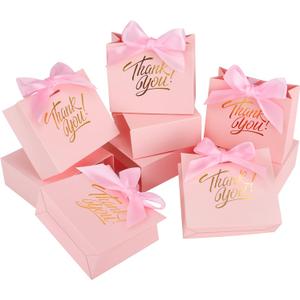 KPOSIYA Small Gift Bags, 50 Pack Small Thank You Bags 4.5x1.8x3.9 Inches Party Favor Bag Pink Paper Candy Boxes with Bow Ribbon,Mini Gift Box for Wedding Baby Shower Birthday Bridal Business Party Supplies (Pink)