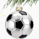 3.15” Christmas Soccer Ball Glass Blown Ornament, 2025 Hand-Painted Small Mini Sports Ball Decoration for Boys and Girls, Xmas Tree Holiday Decor Kids Themed Party Gifts