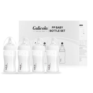 Gulicola Natural Breastfeeding Bottles Wide Neck, Newborn Baby Bottles with Slow Flow Nipples (S), 0 Months +, BPA Free PP, 7 oz & 4 Pack - White