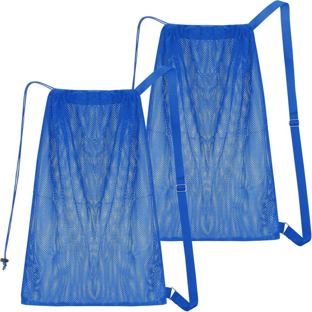 2 Packs Swim Bag Mesh Drawstring Backpack Oversized 18" x 26", Large Mesh Drawstring Backpack for Beach, Swimming, Gym, and Workout Gear (Blue)