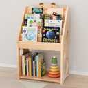 5 Tier Montessori Bookshelf with Toy Storage, Large Toddler Bookshelf with Chalkboard, Baby Bookcase Book Display Shelve for Kids Bedroom, Nursery, Classroom, Kids Furniture for Boys Girls 1+