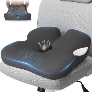 JarryStart 18.5" x 16.5" Extra Large Memory Foam Cushion, Tailbone Pain Relief Cushion for Long Sitting Soft Hip Support, Breathable X Large Donut Pillow Desk Chair Cushion for Office, Home, Driving, Black
