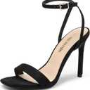 DREAM PAIRS Womens High Stilettos Open Square Toe Ankle Strap Heels Sexy Comfort Strappy Dress Shoes Wedding Bridal Pumps Sandals, 9, Black-suede