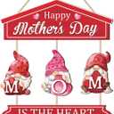 TOARTi Happy Mother's Day Wooden Sign Hanging(10.7x17.5),Mom Is The Heart Of Home Wall Decor With Cute Gnomes, Romantic Pink Heart Mothers Day Gifts for Mom Wife Grandma Woman