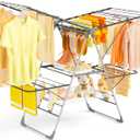 Clothes Drying Rack Foldable, 2-Tier Stainless Steel Heavy Duty Laundry Rack with Adjustable Height Wings, Sock Clips, Space Saving Drying Rack Clothing for Indoor & Outdoor, Apartment, Balcony