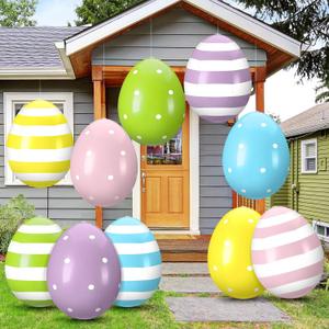 Leyndo 10 Pack 16 Inch Inflatable Easter Eggs Decorations Easter Inflatables Outdoor Decor Colorful Large Eggs Inflatable Blow up Ornaments for Yard Garden Lawn Outdoor Spring Party Supplies