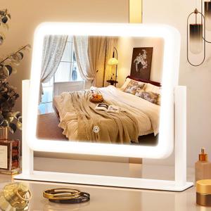 12" x14" Vanity Mirror with Lights,LED Makeup Mirror with Lights, Light up Makeup Mirror with 3 Color Modes, Dimmable Memory Function, Lighted Mirror Makeup for Desk, Travel,White