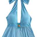 Milumia Women's Starfish Decor Backless Halter Top Tie Backless Sleeveless Split Hem Tank Tops (Blue, S)