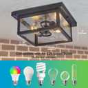 11.5in Outdoor Ceiling Light Fixture, Square Flush Mount Porch Lights, 2-Light, E26-based, Clear Tempered Glass Lampshade, Exterior Damproof Lamp for Hallway, Kitchen, Entryway, Foyer