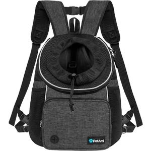 PetAmi Adjustable Dog & Cat Chest Carrier Backpack, Ventilated for Hiking & Camping, Small to Large Pets Up to 15 lbs, Dark Gray