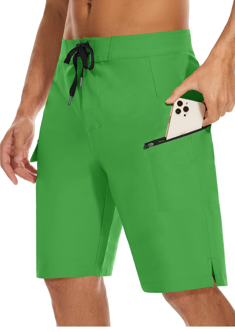 22" Men's Board Shorts Swimwear No Mesh Lining - Long Swim Trunks Surf Shorts Bathing Suit with Zipper Pocket UPF50+Size 38"