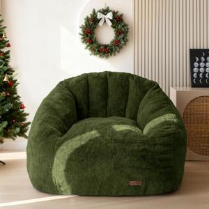 MAXYOYO Giant Bean Bag Chair, Oversized Bean Bag Couch for Adults and Kids, Faux Fur Shell-Shaped Large Chair with Filler, Stuffed Big Accent Sofa Floor Sofa for Gaming, Reading, Green