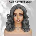 quickwig Short Loose Wave Bob Wig Side Part Body Wave Wigs Salt & Pepper Curly Wavy Wig for Women Grey Wigs Glueless Lace Part Synthetic Hair (16 Inch, Mixed Grey)