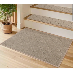 COSY HOMEER Edging Stair Treads Non-Slip Corner Indoor Stair Runners for Wooden Steps,Landing Slip Resistant Stair Rugs for Kids and Dogs, 100% Polyester TPE Backing, Black, 20"x32"
