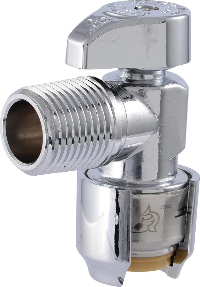 SharkBite Max 1/2 x 1/2 Inch MIP Angle Stop Valve, Quarter Turn, Push to Connect Brass Plumbing Fitting, Brushed Nickel Finish, PEX Pipe, Copper, CPVC, PE-RT, HDPE, UR24946