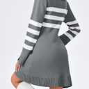 Saodimallsu Womens Striped Sweater Dress V Neck Collared Long Sleeve Slim Fit Ribbed Knit Trendy Mini Dresses (Gray, L)