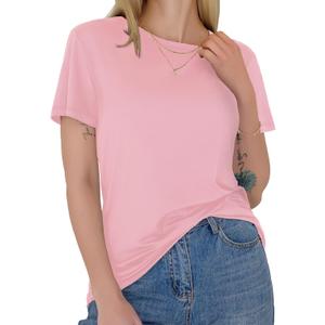 GAYHAY T-Shirts for Women - Short Sleeve Basic Tees Soft Crew Neck Trendy Summer Tops for Casual Outfits 2025 (Medium, Pink)