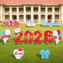 Quera 14 Pcs Nurse Graduation Yard Signs with 28Pcs Stakes Grad Cap Lawn Sign Waterproof Congrats Grad Lawn Decorations Medical Nursing Graduation Party Lawn Decor supplies