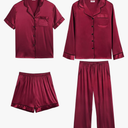 SWOMOG Mens Satin Silk Pajamas Set 3pcs Short Sleeve Sleepwear Silky Button Down Pjs Sets Classic Loungewear Nightwear,L