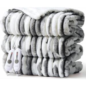GarveeHome Heated Blanket Queen Size, Electric Blanket Cozy Faux Rabbit Fur with 4 Heating Levels & 10 Hours Auto Off, Over-Heat Protection, Machine Washable, ETL Certification, Marble Gray 84"x90"