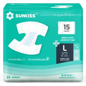SUNKISS TrustPlus Adult Diapers with Maximum Absorbency, Unisex Disposable Incontinence Briefs with Tabs for Men and Women, Odor Control, Large, 15 Count