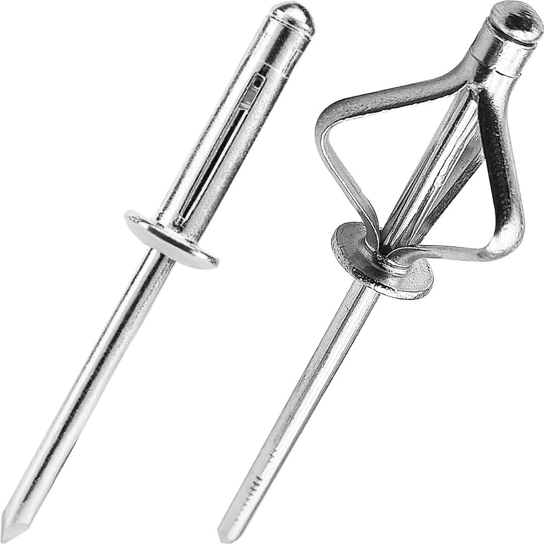 40pcs Tri-Fold Aluminum Blind Rivets, Tri Grip Exploding Assortment Bulb Style Pop Rivets for Automotive, Soft or Plastic Materials 1/4" x3/4" (6.4x20MM) Silver