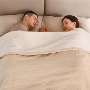 Bearhug Electric Blanket King Size 100" x 90", Dual Controller Heated Blanket Beige, Velvet & Sherpa, 10-Heat Levels & 1-12H Auto Off, Over-Heat Protect, ETL, Machine Washable