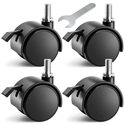 2 Inch Threaded Stem Furniture Casters, Metric M8 Nylon Plastic Swivel Locking Casters Set of 4, for Office Chairs, Shelves, Carts, Workbenches.