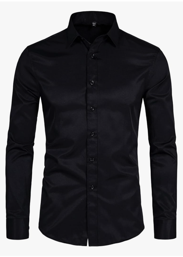 DELCARINO Men's Long Sleeve Button Up Shirts Solid Slim Fit Casual Business Formal Dress Shirt Large