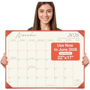 Gannyfer Desk Calendar 2025-2026 with Desktop Mat, Simplified Large 22" x 17" Desktop Pad Calendar, 18-Month Table Calendar from Jan 2025 to Jun 2026, Office Supplies Perfect for Home School and Office - Orange