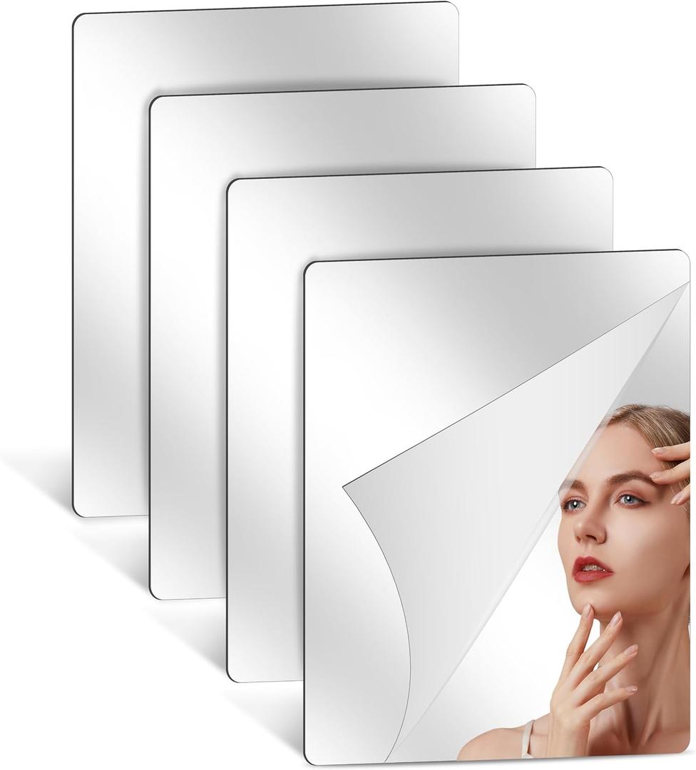 Self Adhesive Unbreakable Acrylic Mirror Full Length Mirror Tiles Flexible Plastic Mirror Sheets 2MM Thick Mirror,Frameless Small Mirror for Home Wall Decor Gym DIY Craft (4, 12"14")