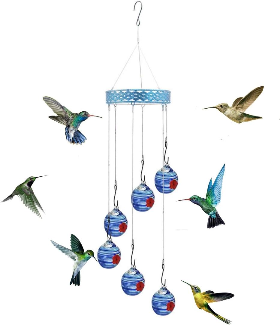 Charming Wind Chimes Hummingbird feeders - Outdoor Hanging, Ant & Bee Proof, Leak-Proof, Ideal Decor for Garden Outside (B)
