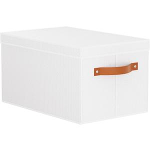 Fabric Storage Bins, 7.1 x 9.1 x 13 Inch Clothes Boxes for Shelves with Lids, Baskets for Organizing with Handles, Decorative Linen Closet Organizers, White, 1 Pack