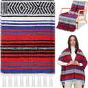 Oudain Mexican Blanket Woven Authentic Cotton Falsa Throw 45 x 70 Inch – Authentic Baja Serape Saddle Blanket Outdoor for Restorative Yoga, Beach, Picnic, Couch, Car Travel(Sunset Fiesta)