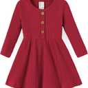 PATPAT Baby Girl Long Sleeve Cotton Dress for Holiday Photos, Burgundy, 3-6 Months