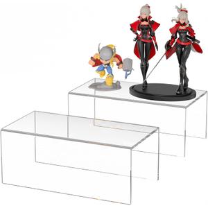 Acrylic Shelf Riser 10x5.1x4 pack of 2, Clear Acrylic Stand for Figure, Cosmetics, Bags, Shoes, Toys, Collectibles, 10x5.1x4 Inch