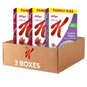 Kelloggs Special K Breakfast Cereal, Family Breakfast, Fiber Cereal, Family Size, Variety Pack (3 Boxes)