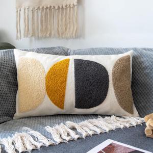 Boho Lumbar Decorative Pillow Cover, Abstract Geo Throw Pillowcase for Retro Mid Century Accent Decor, Modern Rectangle Textured Home Bed Couch Sofa Cushion Sham 12x20, 1PCS(Black Mustard)