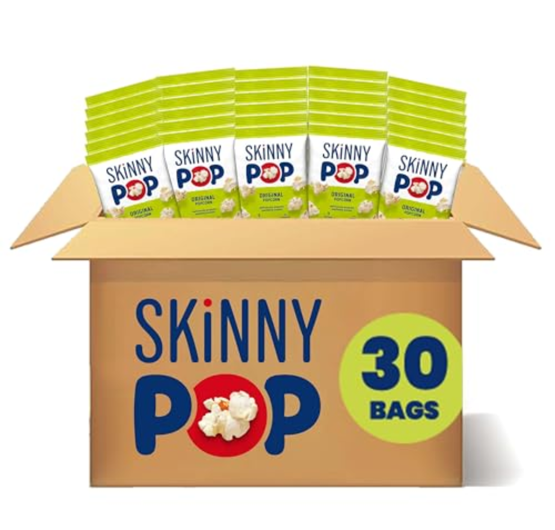 SkinnyPop Popcorn, Original, Whole Grain, Dairy-Free Snack, 0.65oz Bags (30ct), Best By: 01/31/2026